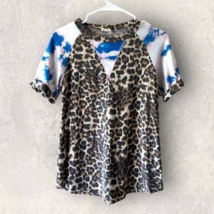 Leopard Print Tee Trendy Leopard Pattern Acid Tie Dye Tee Shirt